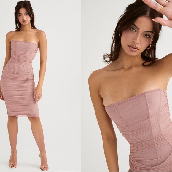 House of CB 'Julianna' Blush Strapless Ruched Midi Dress NWOT - Picture 5 of 12